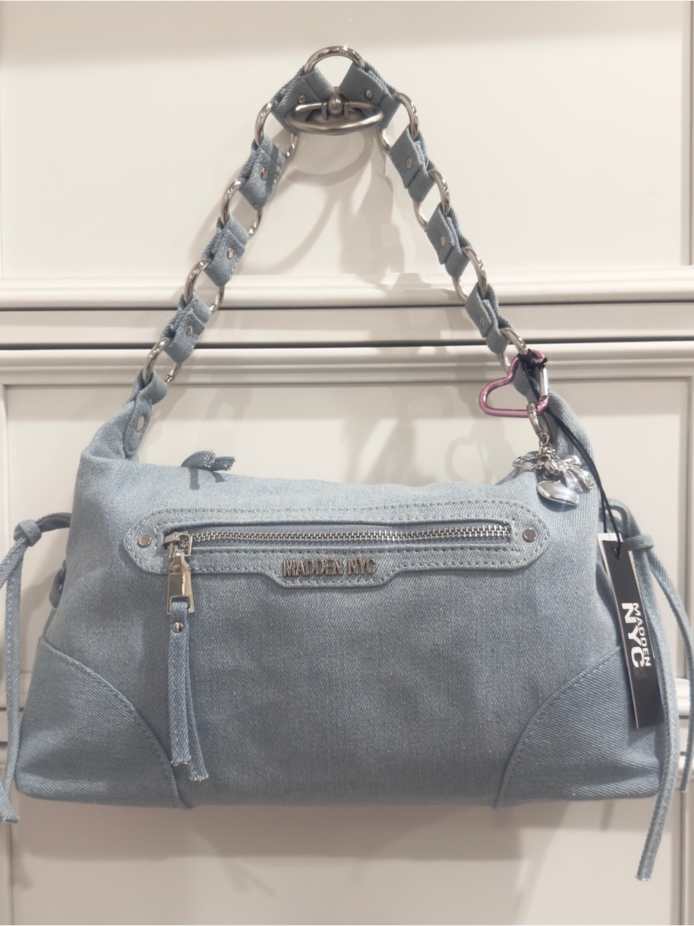 🩵 Madden NYC Denim Chambray Light Blue Grommet Shoulder Bag - New!